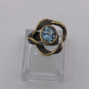 NWOT, solid sterling 925, black rhodium plating, 22 K gold vermeil, real topaz